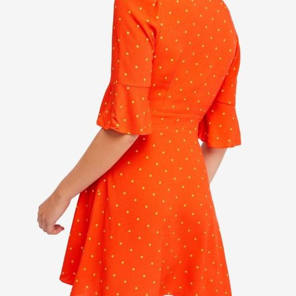 FREE PEOPLE 'All Yours' Flame Orange RED COMBO Polka DOT Ruffle BOHO Mini Dress - Picture 3 of 6